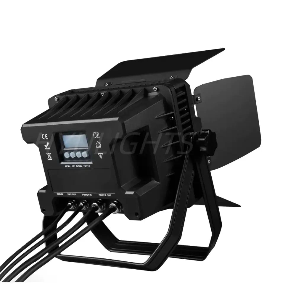 Black 24x18w rgbwa uv led wall wash with barn doors and digital display for precise living room lighting control