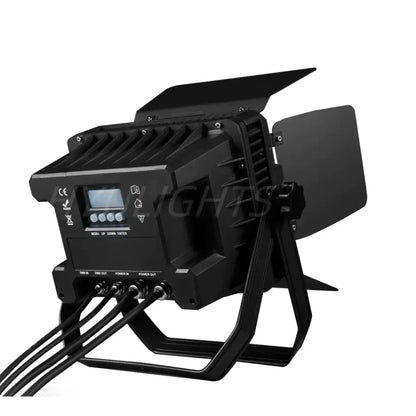 Black 24x18w rgbwa uv led wall wash with barn doors and digital display for precise living room lighting control