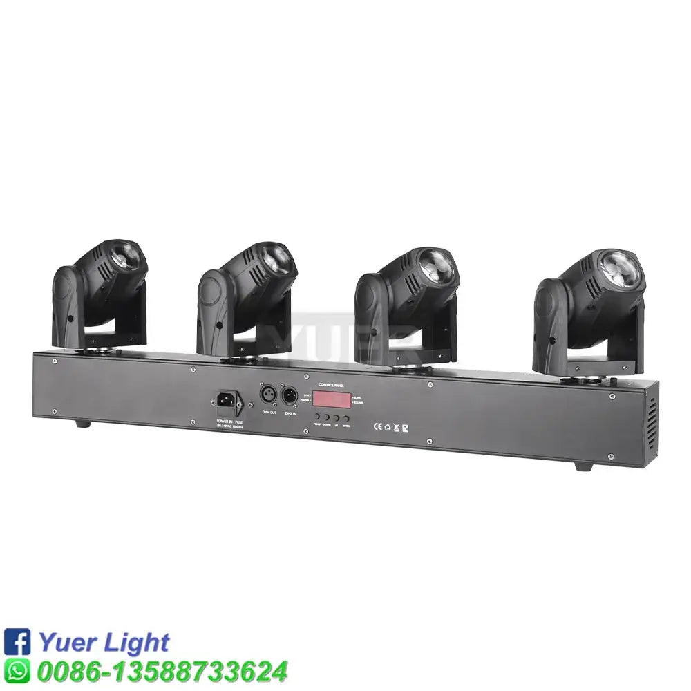 Black 4 head rgbw mini moving head light bar featuring digital display and control panel for bar and stage use