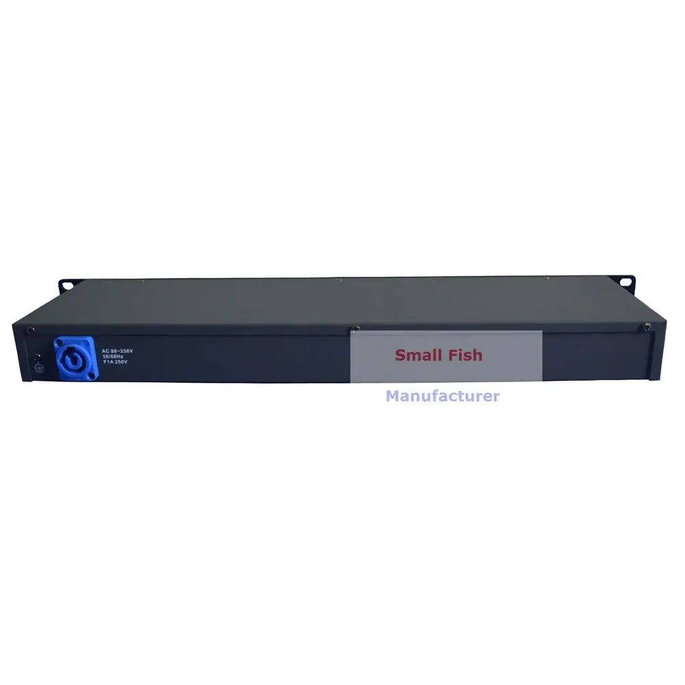 Black 8dmx2fu distributor 8 way dmx512 light stage signal amplifier with blue ac input and small fish branding