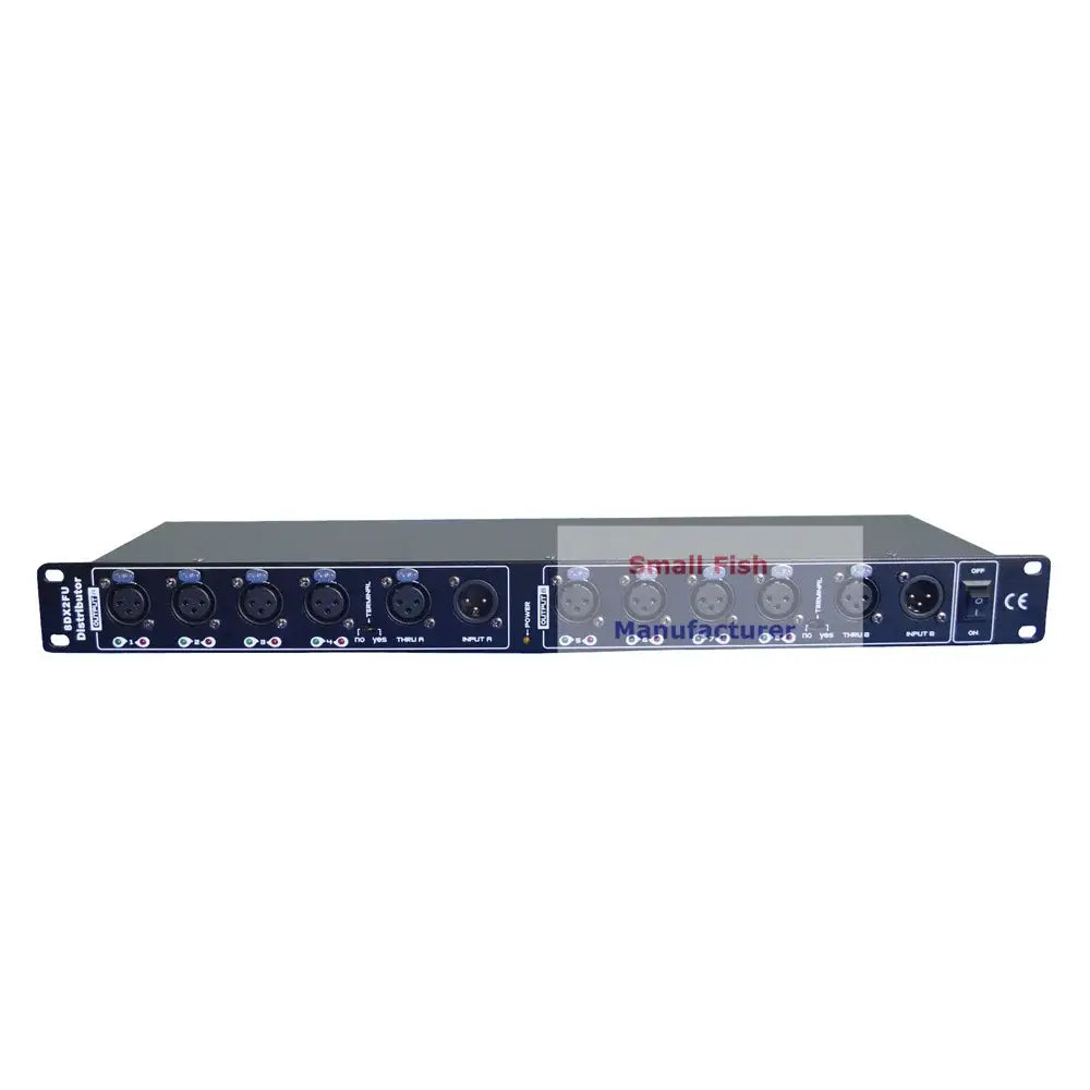 Black 8dmx2fu distributor rack-mount audio device with multiple xlr inputs and outputs for dmx512 light stage signals