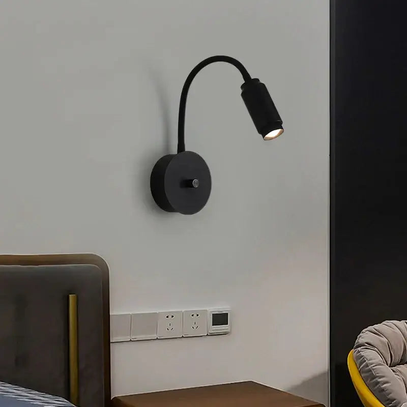 Black wall lamp with adjustable angle led light and flexible gooseneck arm for bedroom decorbites adjustable angle use