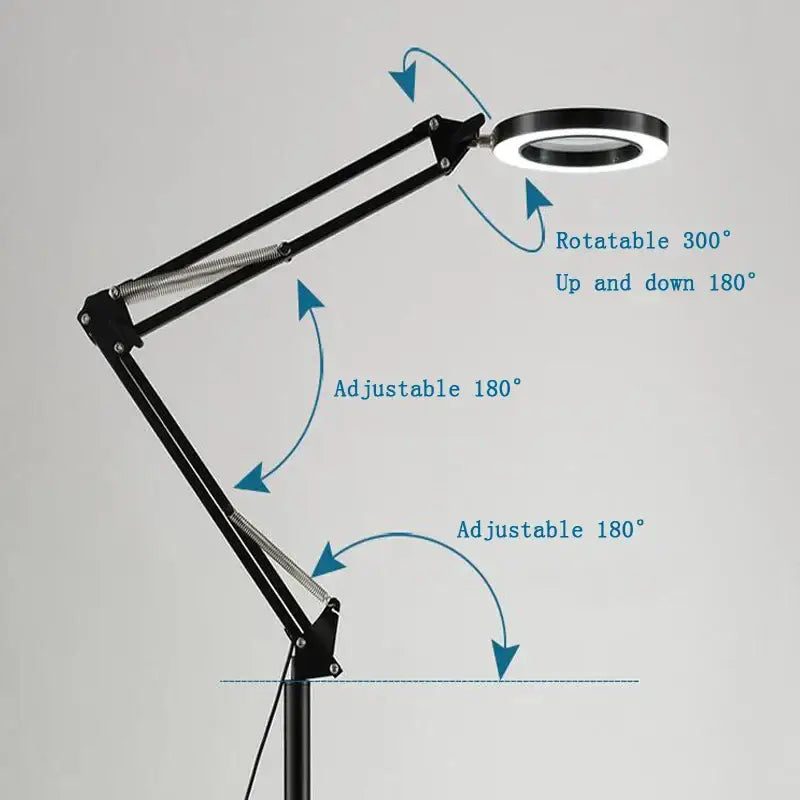 Black adjustable led moon beauty light floor lamp with circular 25w led moon light head and articulated arms