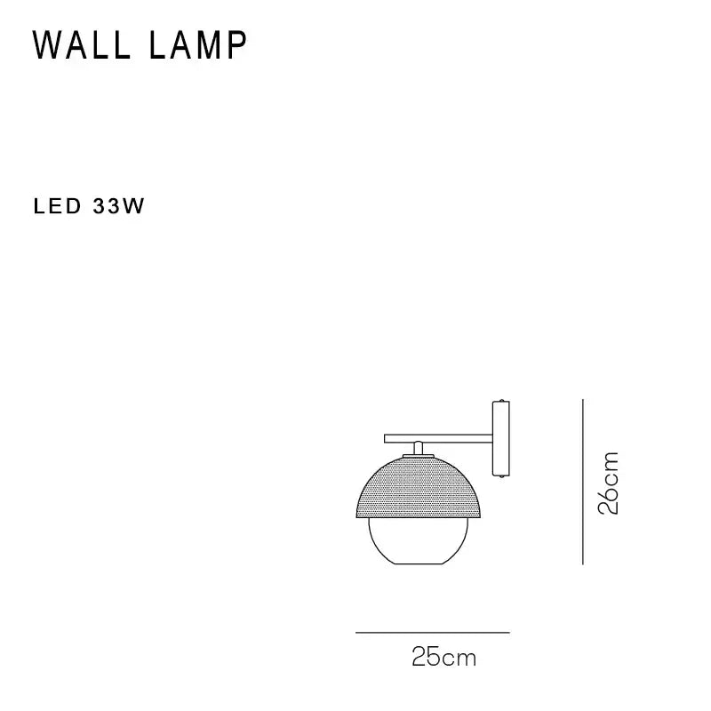 Minimalist wall lamp with a brass mesh globe shade and decorbites black metal arm for luxury bedroom decor