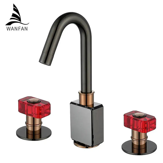 Black and copper gray brass basin faucets with red crystal knobs for bathroom decorbites gray brass basin use
