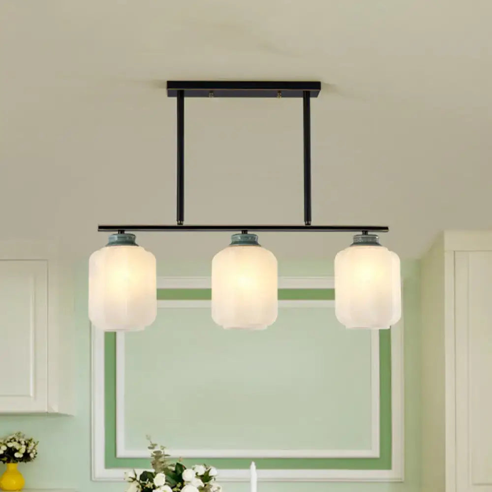 Decorbites black metal frame pendant light with three cream glass frosted pendant lights for island lamp use