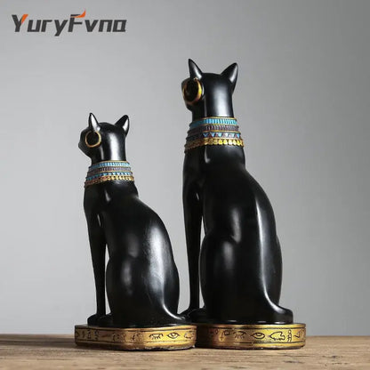 Black and gold bastet cat goddess statue 3 piece set with turquoise inlay resin decorbites bastet cat living room decor