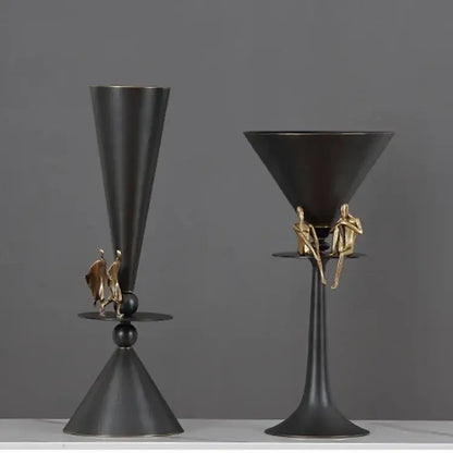 Black metallic cocktail glasses with gold decorbites bronze flower figurines on stems for bronze flower vase decorbites
