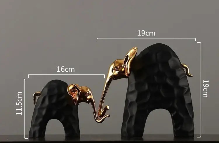Black and gold decorbites elephant mother-calf golden resin sculpture with textured surfaces for living room decor