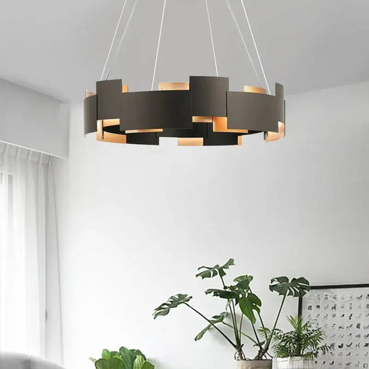 Modern black and gold geometric ceiling chandelier with circular segmented design for living room decorbites black Scandinavian style