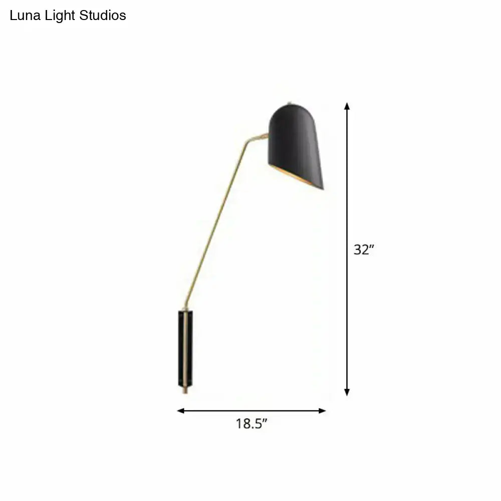 A sleek black and gold reading light floor lamp with a curved adjustable arm and metal shade for led incandescent fluorescent bulbs