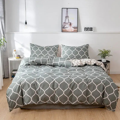 Gray duvet cover with white geometric lattice pattern as part of decorbites leopard print duvet set bedroom bedding