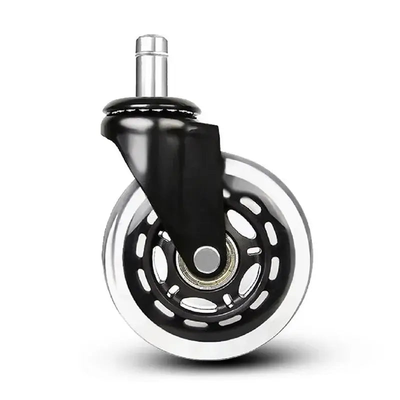 Black and silver 3 inch rotatable heavy duty office chair wheel with transparent reinforced rubber tire for durability