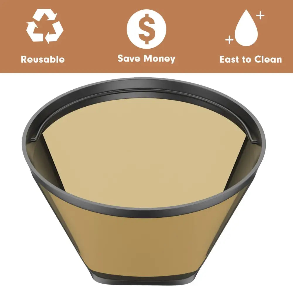 Black and tan reusable coffee maker filter with a sleek cone design for decorbites cone coffee use