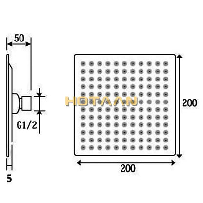 Black and silver stainless steel square shower head with 200mm nozzles and g1/2 connection decorbites black plated