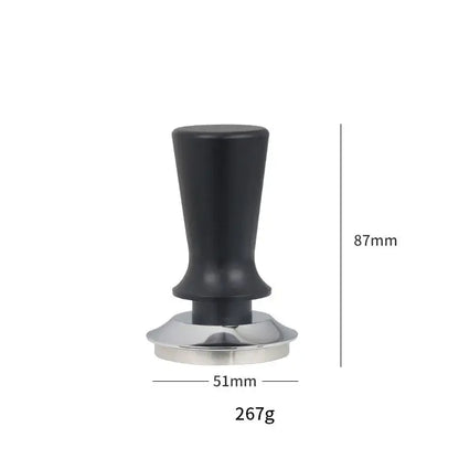 Black and stainless steel decorbites adjustable coffee tamper with black handle 87mm height 267g weight for barista use