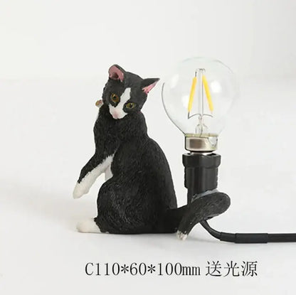 Black and white cat resin table lamp with clear glass bulb perfect for bedroom decorbites cat resin decor