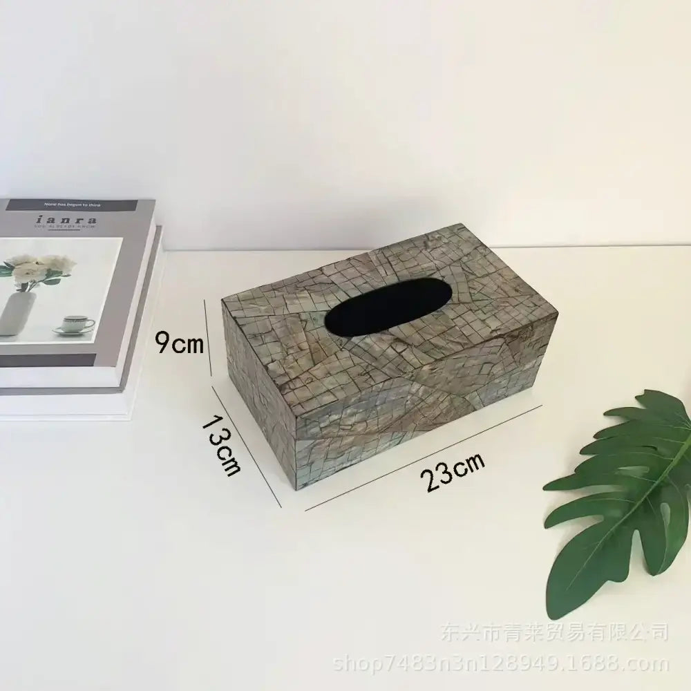 Black and white floral mother of pearl tissue box with gray and beige colorful shell tissue mosaic decorbites colorful shell design