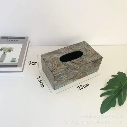Black and white floral mother of pearl tissue box with gray and beige colorful shell tissue mosaic decorbites colorful shell design