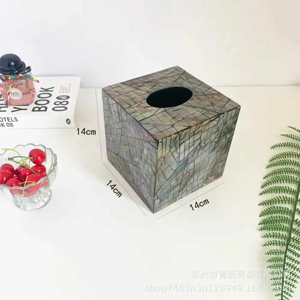 Black and white floral mother of pearl tissue box with colorful shell decorbites pattern for living room decor
