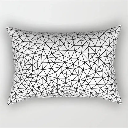 Rectangular pillow with white base and intricate black geometric wave line pattern for bedroom decor