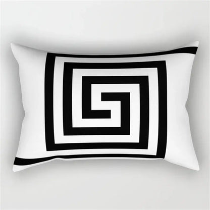 White rectangular pillow with bold black greek key pattern in geometric wave line pillowcase set for bedroom decor