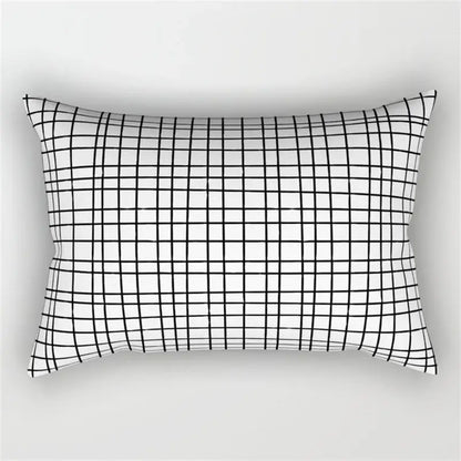 Rectangular pillow with minimalist black and white geometric wave line grid pattern for bedroom decor