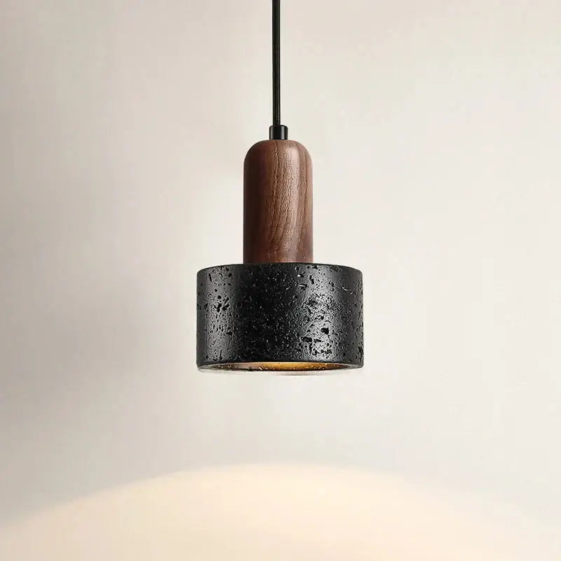 Black and wood concrete pendant light with textured finish ideal for bedroom decorbites cream nordic style