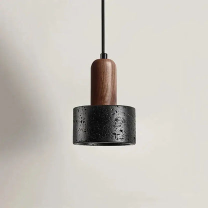 Black and wood concrete pendant light with textured black concrete and warm wood accent for bedroom decorbites cream nordic use