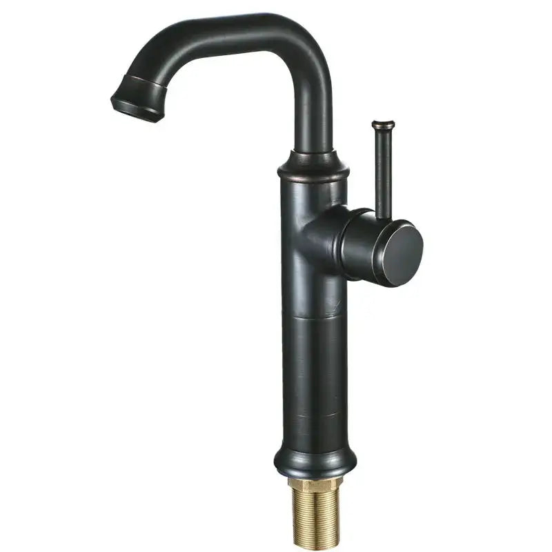 Black matte finished basin faucet with curved spout and brass threaded base from decorbites black antique brass collection