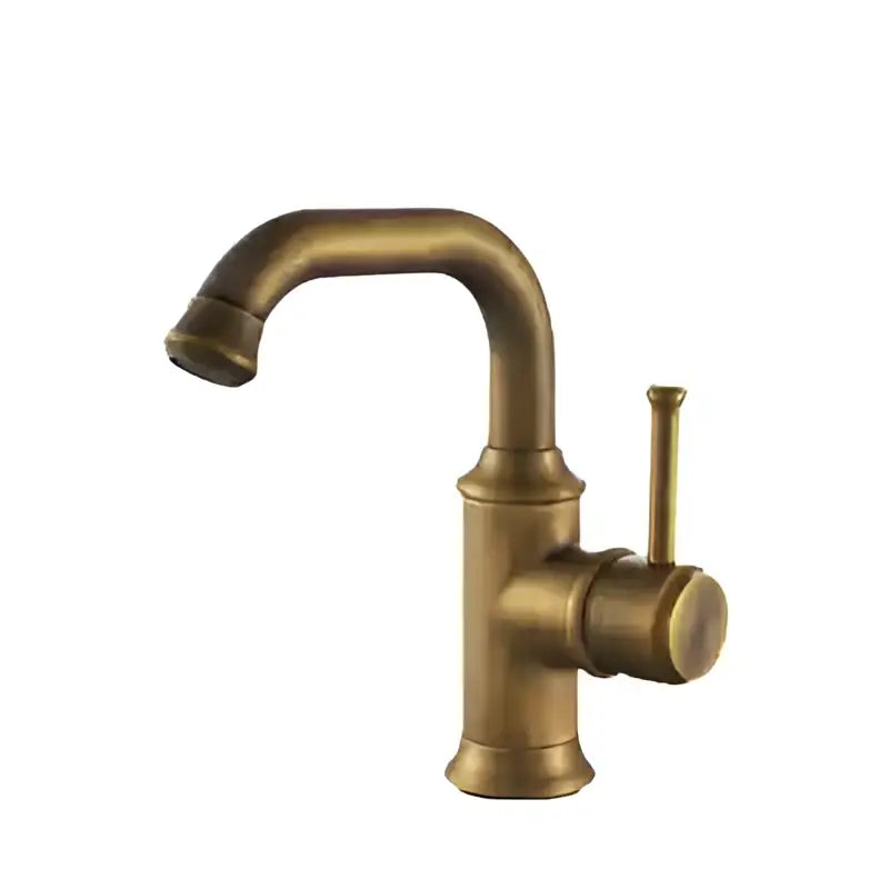 Antique brass basin faucet with single handle curved spout and cylindrical base in decorbites black antique finish