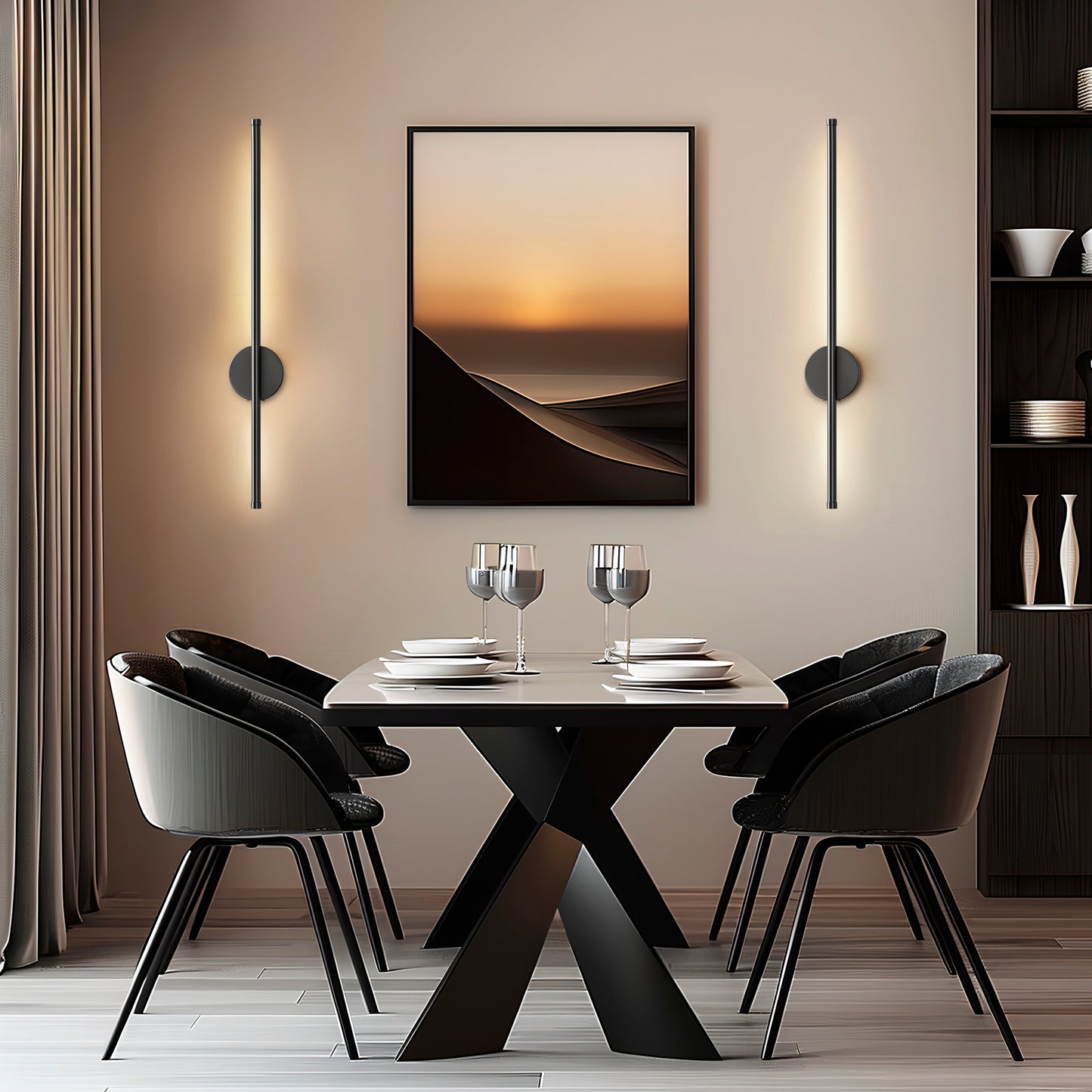 Modern dining room setup.