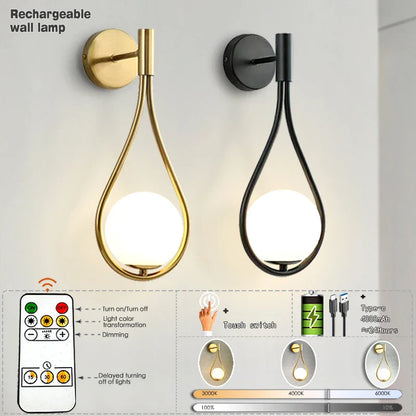 Rechargeable wall lamps with teardrop design and remote control.