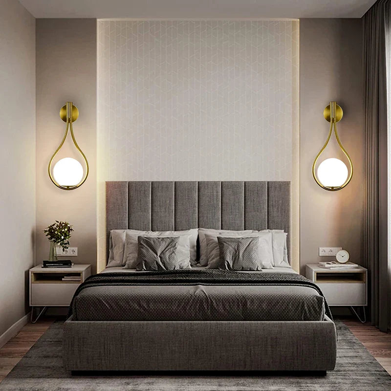 Gray upholstered bed.