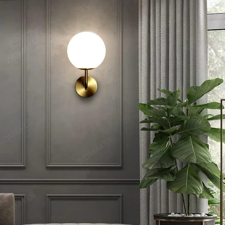 Wall-mounted globe light fixture.