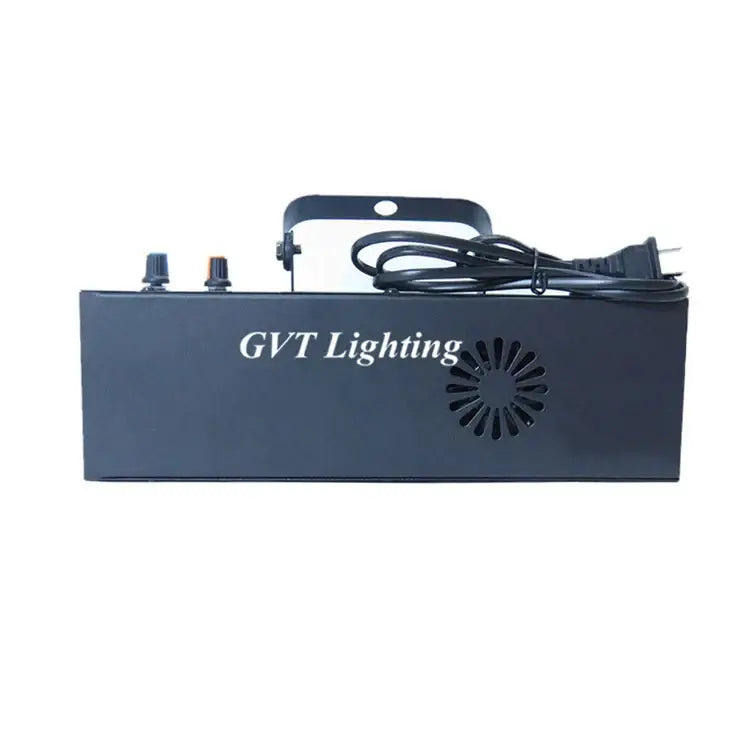 Black rectangular bodyguard 100w strobe light with auto sound control fog machine featuring two knobs and vented design