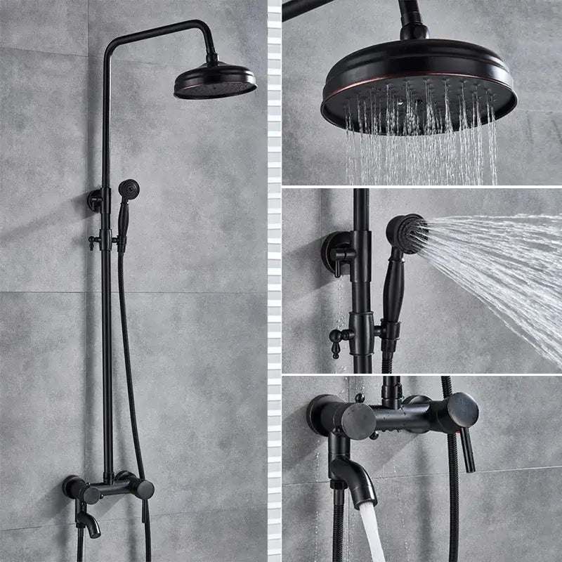 Black bronze bathroom shower set with matte finish handheld spray nozzle tall overhead rainhead decorbites black bronze