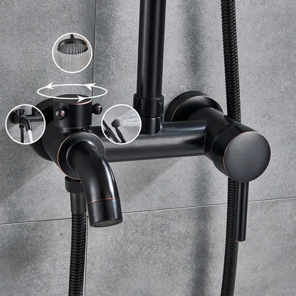 Black bronze bathroom shower set with black matte finish, brushed bronze trim, and integrated handheld spray head by decorbites