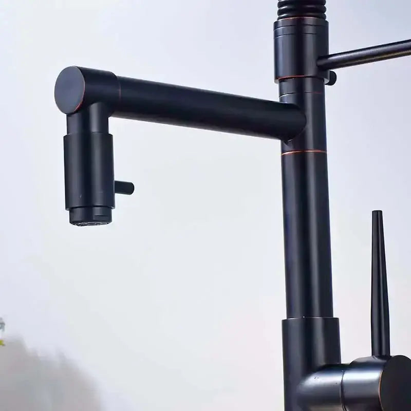 Black matte dual spout kitchen faucet with copper accents and led sprayer by decorbites black bronze