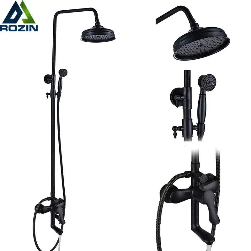Black bronze rainfall shower mixer tap with handheld spray and black matte finish shower mixer faucet system