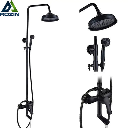 Black bronze rainfall shower mixer tap with handheld spray and black matte finish shower mixer faucet system