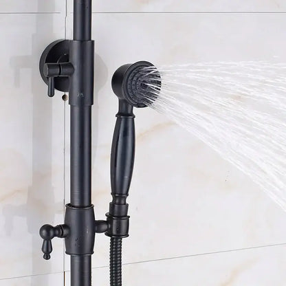 Black matte finished shower mixer tap with handheld spray and vertical rail for bathroom shower faucet setup