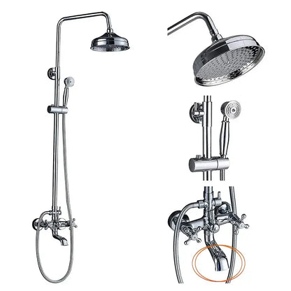 Chrome-finished bathtub faucet with classic cross-handle design for black bronze rainfall shower mixer tap with handheld spray