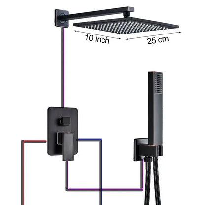 Black bronze square rainfall shower faucet set with black matte finish and integrated wall-mounted bracket by decorbites black bronze