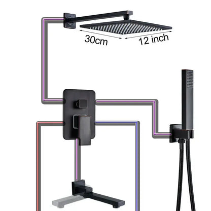 Black bronze square rainfall shower faucet set featuring a black matte finished shower faucet with integrated piping by decorbites black bronze