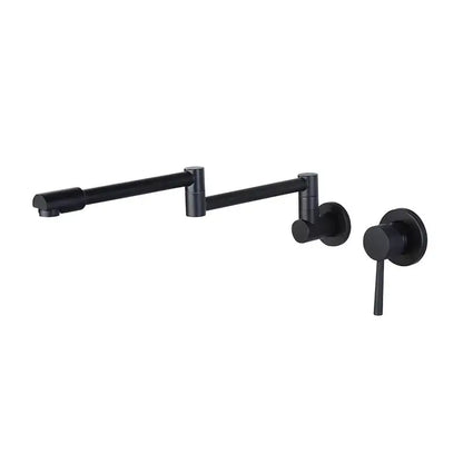 Black matte-finish wall-mounted kitchen faucet with articulated gooseneck spout for decorbites black brushed gold kitchen use