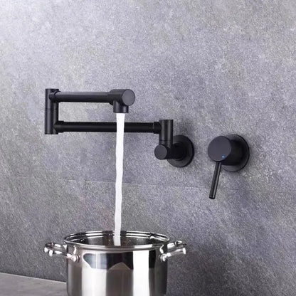 Black matte finish wall-mounted kitchen pot filler faucet with articulated arm and dual handles by decorbites black brushed gold