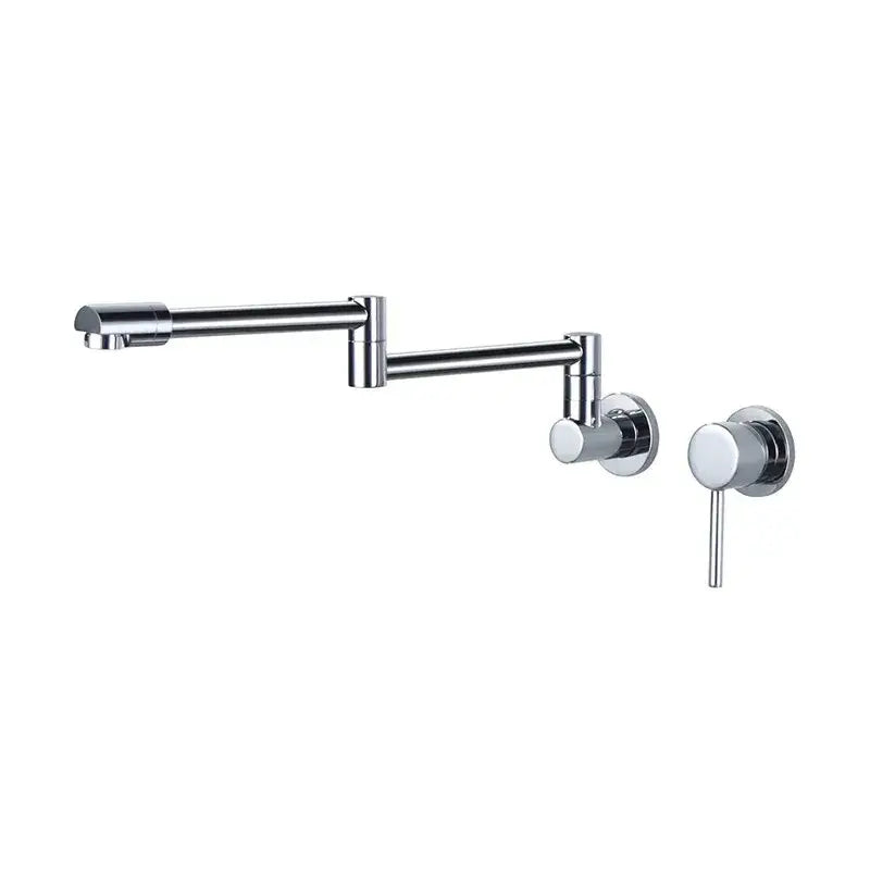 Chrome-finished extendable kitchen faucet with sleek modern design and two wall-mounted handles in black brushed gold decorbites