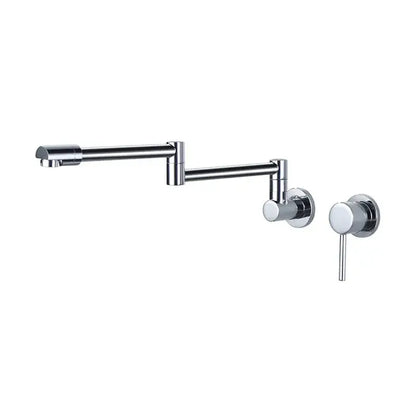 Chrome-finished extendable kitchen faucet with sleek modern design and two wall-mounted handles in black brushed gold decorbites