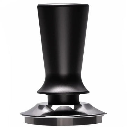 Black calibrated espresso coffee tamper with matte handle and polished stainless steel base for precise tamping